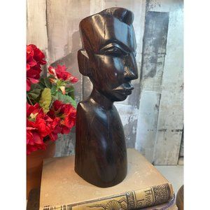 Unique Hand Carved African Ironwood Male Man Statue Bust